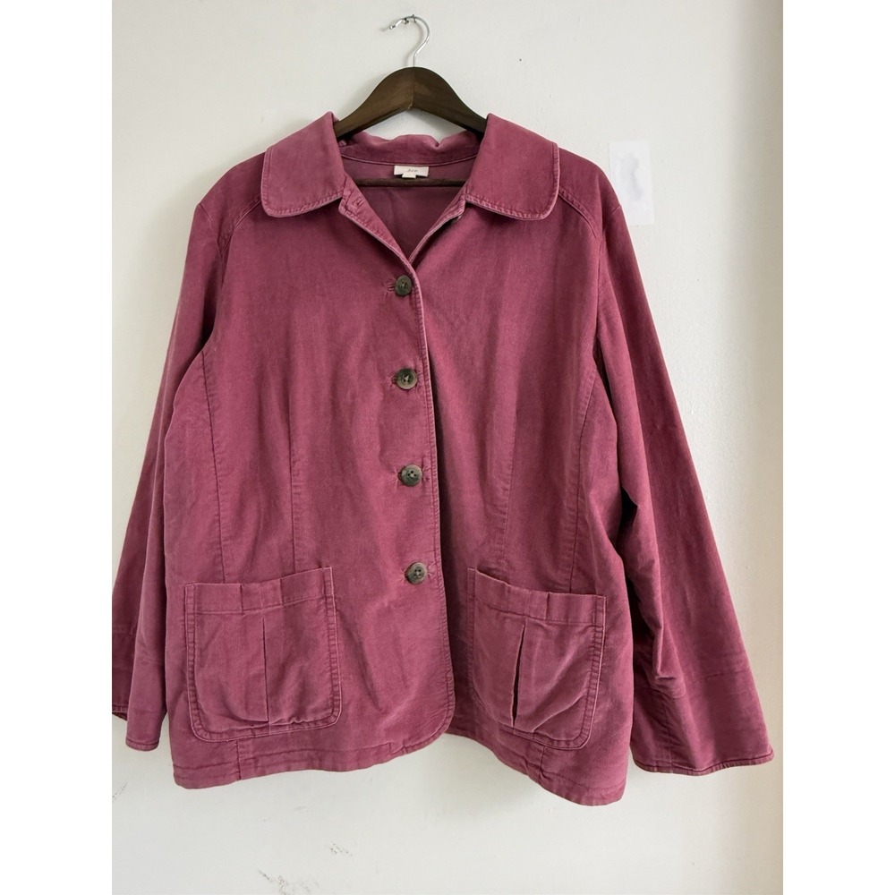J Jill Womens 2X Pink Cotton Chore Jacket Button Front Patch Pockets Coastal